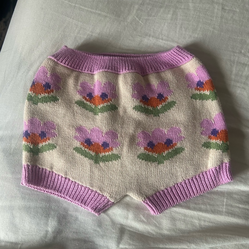 Oeuf Pink and Cream Floral Knit Shorts (these run big!)